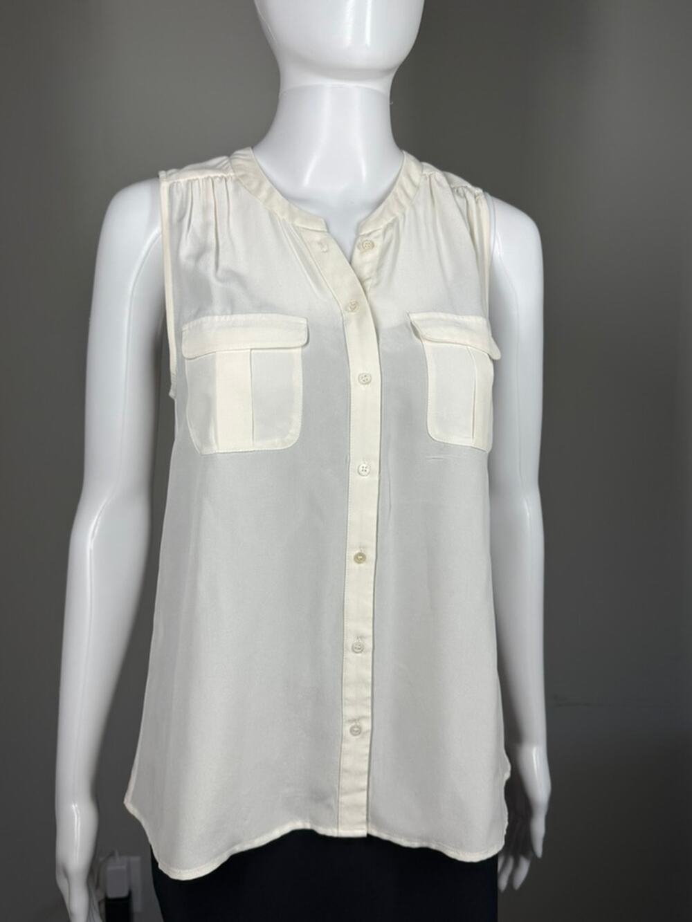 Joie 100% Silk Cream White Button Front Sleeveless Tank Blouse Size XS